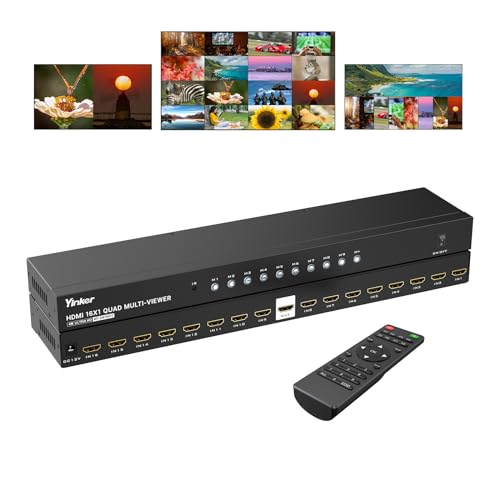 4K HDMI Multiviewer 16x1, 4K@30Hz Seamless HDMI Switcher 16 in 1 Out w/IR Remote, Multiple Display Modes for Laptops/PC/Set-up Box/Security Camera/PS5 - size: 4K30Hz 16x1