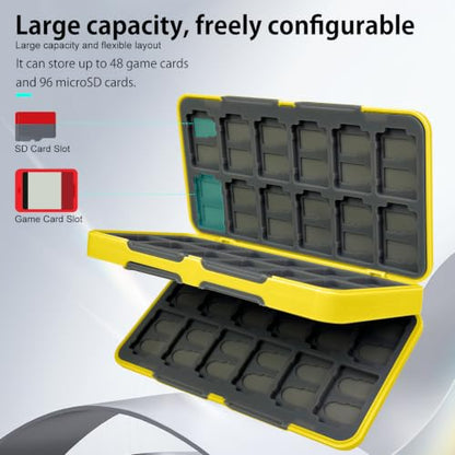 ONETIAOLONG Switch Game Case Holder for Switch 2 & OLED & Lite with 48 Cartridge Slots and 96 Micro SD Card Storage with Magnetic Closure,Protective Hard Shell and Soft Lining for Easy carrying - color: Yellow, style: 48-slots