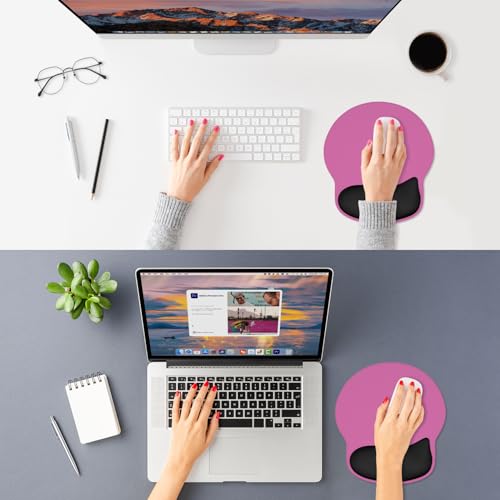 ITNRSIIET Ergonomic Mouse Pad with Wider Memory Foam Wrist Rest +17% - Curved Cushion Reduces Pressure 20%, Pain Relief, Non-Slip, Smooth, Cute Colors, 9.85 x 9 in, Black-Pink Contrast - color: Black-Pink Contrast