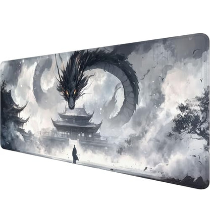 Dragon Gaming Mouse Pad Desk Pad Fantasy Creature Mysterious Oriental Dragon Large Gaming Mouse Mat with Stitched Edges,Non-Slip Waterproof Rubber Base Mouse Mat 31.5"x11.8" - color: Dragon, size: 31.5" x 11.8"