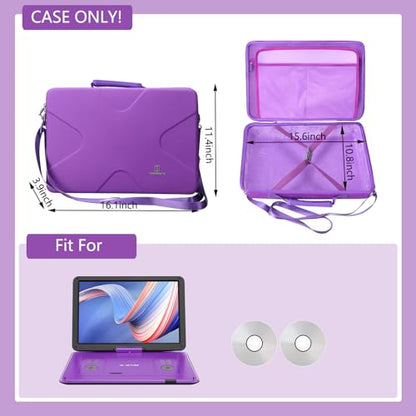 Tourmate Hard Storage Case for BOIFUN/YOTON/POFOTO/PJGCWB/WONNIE 17.5" Portable DVD Player，14'' 15.5" 15.7" 16.9" With Fixed Spring Rope EVA Box (Only Case)(Purple) - color: Purple