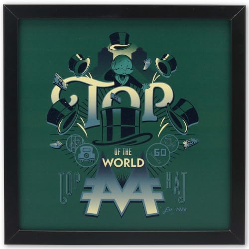 Hasbro Monopoly Top of the World Framed Wood Wall Decor | Bold Board Game Wall Art for Home - color: Green/Black