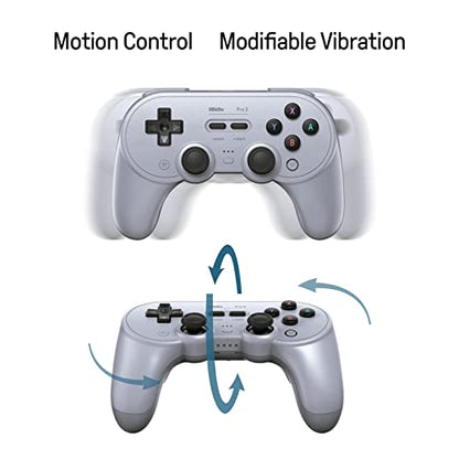 8Bitdo Pro 2 Wireless Bluetooth Controller with Travel Case, Hall Effect Joystick Update, Retro Gamepad for Switch/Switch 2, PC, Android, and Steam Deck & Apple (Gray Edition) - color: Gray Edition