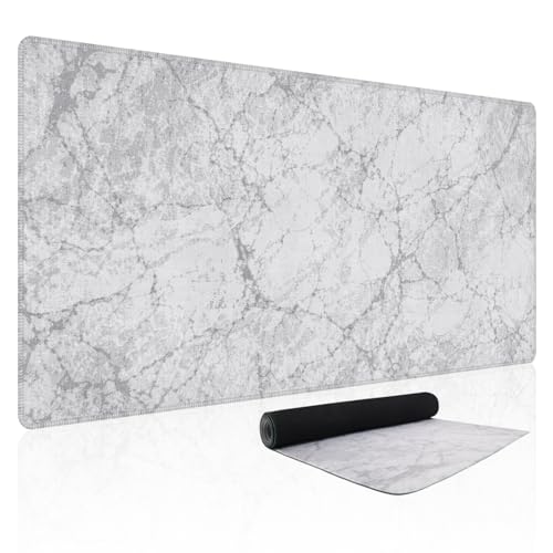 Baziabbo Desk Mat,XXL Extended Large Mouse Pad,Gaming Mousepad with Stitched Edge,Non-Slip Rubber Base Keyboard Desk Pad for Home Office Study Game (White Marble) - color: White Marble