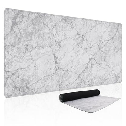 Baziabbo Desk Mat,XXL Extended Large Mouse Pad,Gaming Mousepad with Stitched Edge,Non-Slip Rubber Base Keyboard Desk Pad for Home Office Study Game (White Marble) - color: White Marble