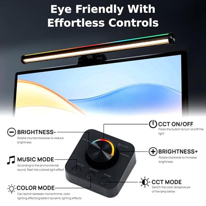 Monitor Light Bar, 17" Smart Screen Light with RGB Backlight & App Control | Stepless Dimming & Anti-Glare Desk Lamp, Wireless Smart Lighting for Home, Office & Gaming Setups, Ultimate Comfort Boosted