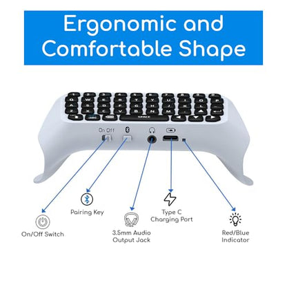 Wireless Controller Keyboard for PS5 Pro Mini Portable Gamepad Chatpad with Built-in Speaker for Dualshock 5 Compact Keypad for PS5 Controller Voice Chat Board for Playstation 5 Gamepad Messaging