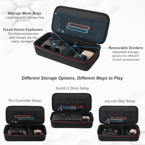 JOYLINK Carrying Case for Nintendo Switch 2, Modular 2-in-1 Dock/Pro Controller Storage Cases + Ultra Slim Carrying Case Travel, All in One Hard Carrying Case with 14 Game Cards Slots