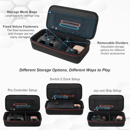 JOYLINK Carrying Case for Nintendo Switch 2, Modular 2-in-1 Dock/Pro Controller Storage Cases + Ultra Slim Carrying Case Travel, All in One Hard Carrying Case with 14 Game Cards Slots