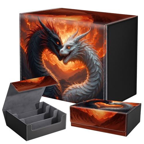 DEGDFSGR Card Game Storage Box for TCG MTG Commander Deck Box MTG Card Box Organizer Trading Card Case Magnetic Closure Creative Pattern Up to 2400 Cards, Fiery Frost Dragon - color: Fiery Frost Dragon