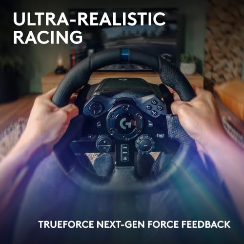 Logitech G923 Racing Wheel and Pedals, TRUEFORCE up to 1000 Hz Force Feedback, Gaming Steering Wheel PS5, PS4, PC, Mac, Genuine Leather- Black - style: Playstation|PC
