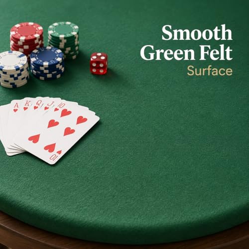 Katai Poker Table Cover - Green Felt Casino Style for Game Night, Poker, Mahjong, Board Games, Round Table Top, 36-45 Inch, Noise Reducing, Slip Prevention, Smooth Fabric, Includes 6 Cork Coasters