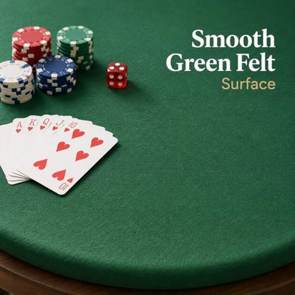 Katai Poker Table Cover - Green Felt Casino Style for Game Night, Poker, Mahjong, Board Games, Round Table Top, 36-45 Inch, Noise Reducing, Slip Prevention, Smooth Fabric, Includes 6 Cork Coasters