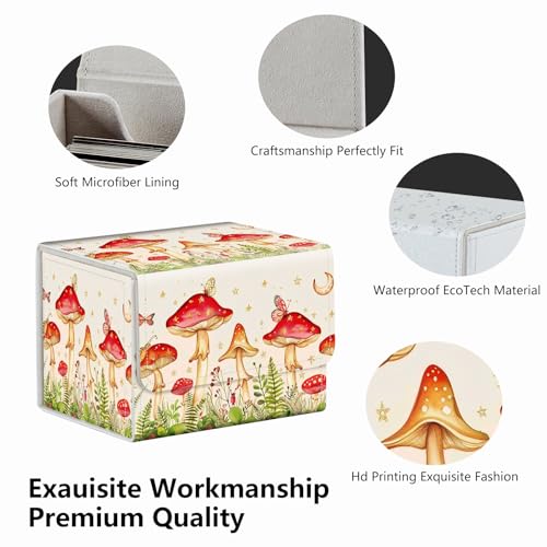 Strong Magnet MTG Demon Deck Box Playing Card Case Deck Boxs Creative Pattern Trading Card Storage Box for Collectible Games for TCG Cards, Mushroom Butterflies Flower - color: Mushroom Butterflies Flower