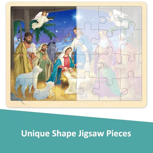 Nativity Scene Puzzle, 24 Piece Puzzle for 3 Year Old, Christmas Wooden Jigsaw Puzzles for Kids Ages 3-5 - style: 24 Piece