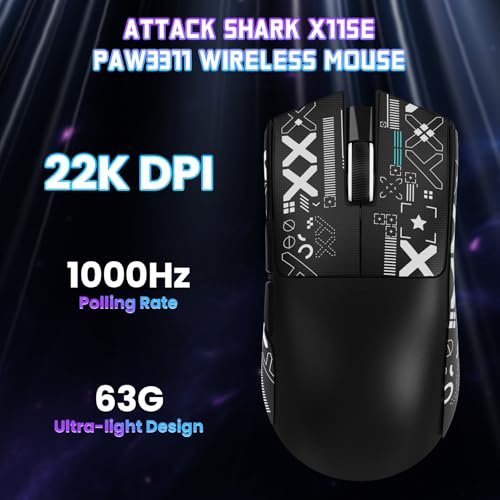 ATTACK SHARK X11SE Wireless Gaming Mouse, 59g Lightweight, Black&Tape | Bluetooth/2.4Ghz Wireless/Wired Connectivity, 22K DPI, PixArt PAW3311 Gaming Sensor, 1K Polling Gamer Mice for PC/Mac - color: Black&Tape