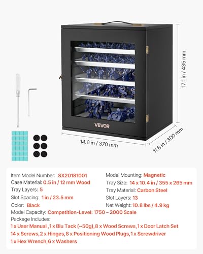 VEVOR Miniatures Storage Case for Warhammer 40k, Fits 1750-2000 Scale Models, Wooden Miniatures Display Holder with 5 Tray, Clear View Miniature Transport Case for Collectibles (Minis Not Included) - size: Medium