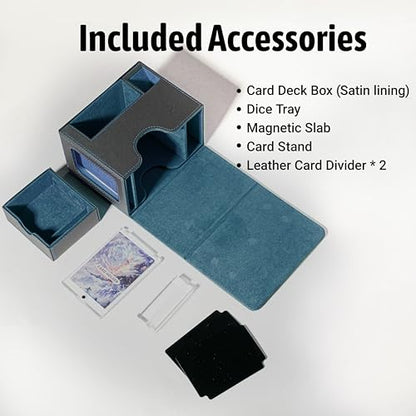 Commander Deck Box for MTG with Dice Tray - Card Deck Box Fits 100 Double-Sleeved Cards & 35PT Card Brick with Commander Display & Magnetic Holder for TCG/CCG Games-Black/Cyan - color: Black Cyan