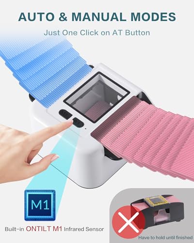 ONTILT M1 Automatic Card Shuffler White with AUTO & Manual Mode, Low Noise, Rechargeable Built-in 2000mAH Battery, Portable Electric Shuffling Machine for 1-2 Decks Poker, UNO, Blackjack, Skip-Bo - color: White
