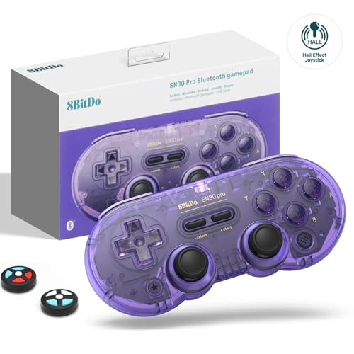 8Bitdo SN30 Pro Bluetooth Controller, Hall Effect Joystick (Crystal Purple) | Rumble Vibration, Turbo Function, USB-C Cable, Wireless Gamepad for Switch/Switch 2, Windows, Apple, Steam Deck, Raspberry Pi - color: Crystal Purple