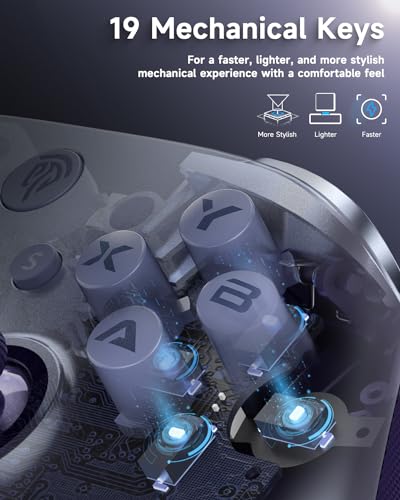 EasySMX 2.4G Wireless Bluetooth Controller for PC/Steam/Switch with Hall Triggers, Hall Joysticks and 19 Mechanical Keys, No Drift No Dead Zone, 40 Hours Battery - Include a Swappable Faceplate - color: grey