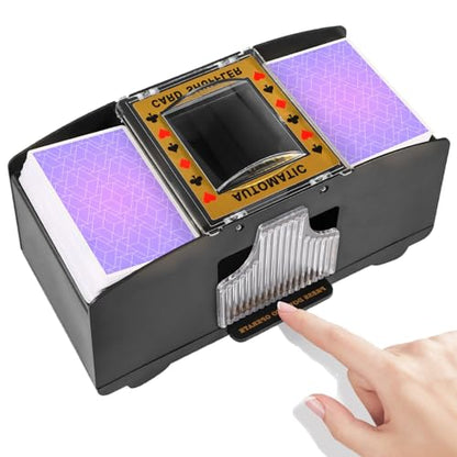FEIERYA Automatic Card Shuffler 2/1/4/6 Deck,Battery-Operated Electric UNO Poker Shuffler,Playing Card Shuffler for Home Card Game,Travel - size: 2 Decks