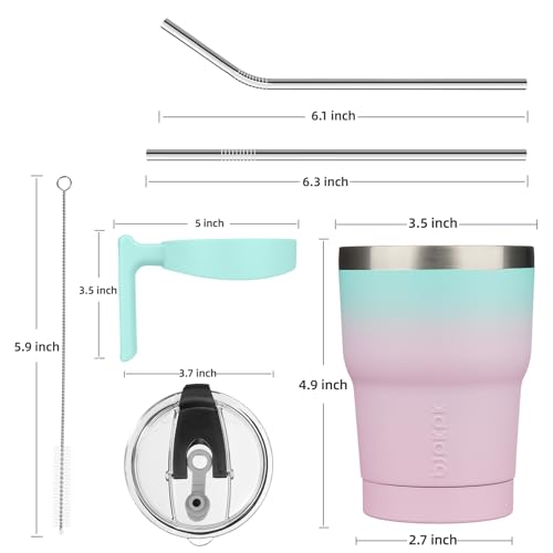 BJPKPK 10 oz Mini Tumbler with Lid, Straw & Handle, Insulated Steel Cup | Small, Spill Proof, Leak Proof, Thermal, Double Wall Vacuum, Sweatproof, Dishwasher Safe, BPA Free, Bubble Gum - color: Bubble Gum, size: 10 Ounces