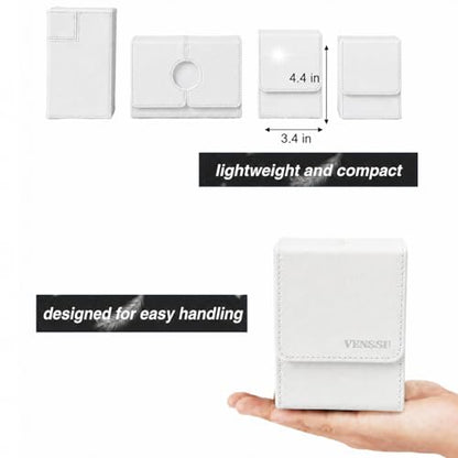 MTG Deck Box with Commander Display Window (White&Grey, 1 window) | Holds 120 Single/100 Double-Sleeved Cards, Fit MTG/PTCG/OPTCG Cards, Strong Magnet, PU Leather, With 2 Dividers & 1 Toploader - color: White and Grey