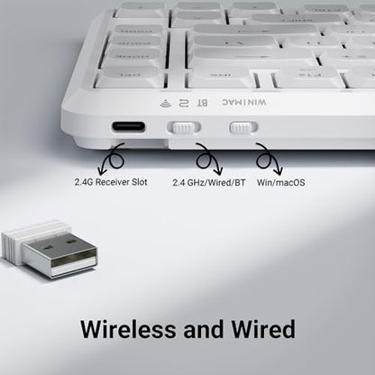 Keychron KJ1 Low Profile Wireless Mechanical Keyboard - 75% Layout Red Switch, QMK RGB Backlit, 2.4G/Bluetooth/USB-C, Double-Shot PBT Keycaps, 2000mAh Battery, Mac/Win/Linux Compatible - White - style: White - Red Switch