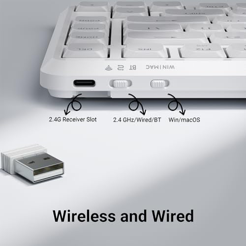 Keychron KJ1 Low Profile Wireless Mechanical Keyboard - 75% Layout Brown Switch, QMK RGB Backlit, 2.4G/Bluetooth/USB-C, Double-Shot PBT Keycaps, 2000mAh Battery, Mac/Win/Linux Compatible - White - style: White - Brown Switch
