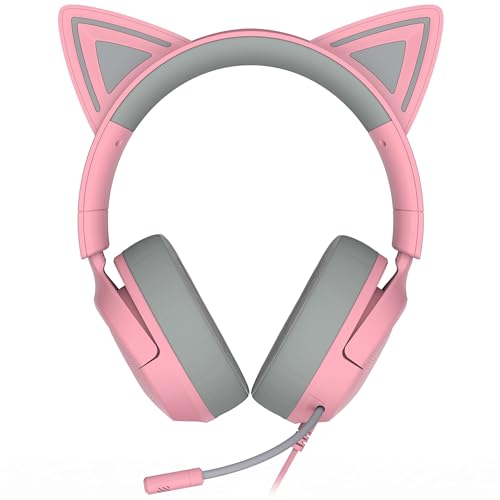 Razer Kraken Kitty V3 X Wired Gaming Headset, Kitty Ears, Pink | HyperClear Cardioid Mic, 40 mm Drivers, 7.1 Surround Sound, Comfy Ear Cushions, Cross-Platform via 3.5mm PC, PS5, Xbox - color: Quartz Pink