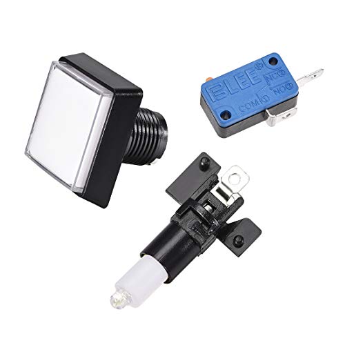uxcell Game Push Button 50x50 Square 12V LED Illuminated Push Button Switch with Micro switch for Arcade Video Games White 5pcs