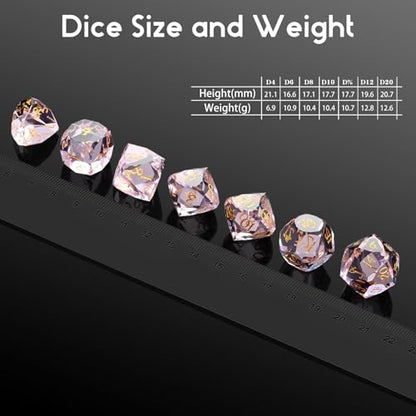 DNDND 7-Piece Glass DND Dice Set - Multifaceted Pink Dice Set for Dungeons and Dragons, Tabletop Gaming, Collectors | Premium Gift Box & Durable Design (Pink) - color: Pink