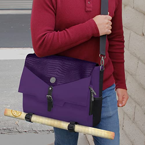 ENHANCE Collector's Edition RPG Player's Essentials DnD Bag - Dragon Hide Exterior Messenger Bag Fits 2-4 Books, Binders, Dice & Accessories, with 17 inch Laptop Slot, Battlemap Straps (Dragon Purple) - color: Dragon Purple
