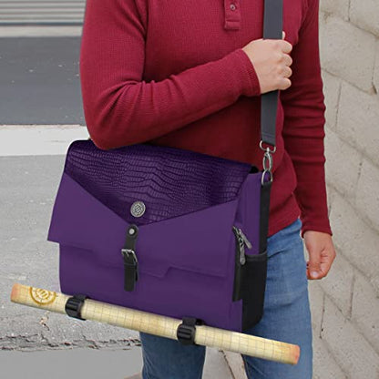 ENHANCE Collector's Edition RPG Player's Essentials DnD Bag - Dragon Hide Exterior Messenger Bag Fits 2-4 Books, Binders, Dice & Accessories, with 17 inch Laptop Slot, Battlemap Straps (Dragon Purple) - color: Dragon Purple