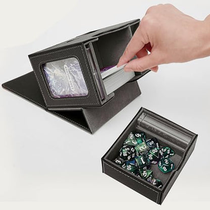 Commander Deck Box for MTG with Dice Tray - Card Deck Box Fits 100 Double-Sleeved Cards & 35PT Card Brick with Commander Display & Magnetic Holder for TCG/CCG Games-Black/Grey - color: Black Grey