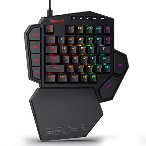 Redragon K585 DITI Wired One-Handed RGB Mechanical Gaming Keyboard, 42 Keys Type-C Professional Gaming Keypad w/Upgraded Hot-Swappable Socket, 7 Onboard Macro Keys & Detachable Wrist Rest - color: Black K585, size: Blue Switch