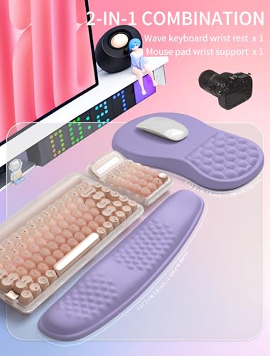 Hokafenle 2in1 Combination, Wave Keyboard Wrist Rest and Ergonomic Curvature Mouse Pad Wrist Support for Relieve Wrist Pain, Filled with Soft Cushion Memory Foam, Purplish Blue - color: Purplish Blue