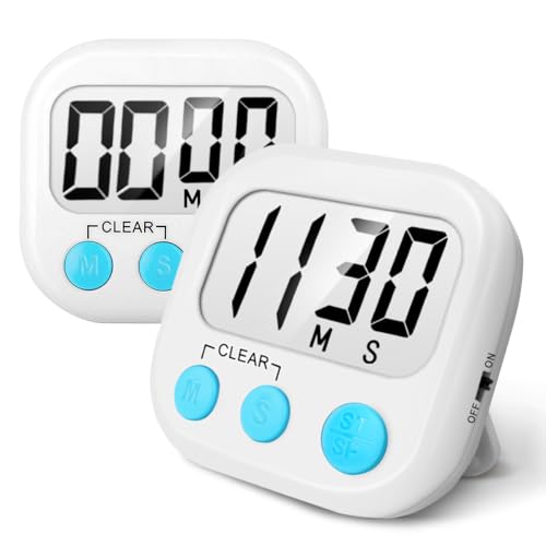 2 Pack Digital Kitchen Timer for Cooking Big Digits Loud Alarm Magnetic Backing Stand Cooking Timers for Baking White | Big Digits, Loud Alarm, Strong Magnetic, Large Screen, Countdown, Pomodoro, Stopwatch, Classroom Timers for Teachers - color: White