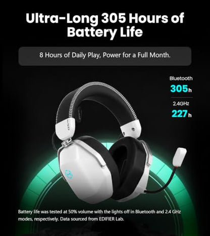 Edifier G5 MAX THX Spatial Audio Quad-Mode Gaming Headset, White | 53mm Driver, AI Noise-Canceling Detachable Mic, RGB Lighting. Hi-Res Audio Wireless, Compatible with PC, Console & Mobile - color: White