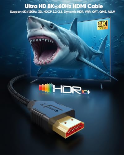 Short HDMI Cable 1FT 10K 8K@60Hz, Small HDMI 2.1 Cable 1 Foot | 4K@120Hz Gaming Cord 48Gbps High Speed, HDR10+, eARC, Ethernet Compatible with HDMI Switch, Roku TV, Monitor, Apple TV, PS5