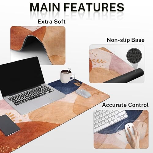 Britimes Abstract Boho Keyboard Mouse Pad Set 4in1 Large Mousepad+Keyboard Wrist Rest+Mouse Wrist Rest+Coaster Set with Ergonomic Design for Home Office Computer 35.4x15.7 inches - color: Abstract Boho