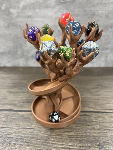 MunnyGrubbers - Tree Goddess Dice Tower - (Random 7PCS D20 Dice Set Included) - No Paint Odorless Plastic - Tabletop Roleplaying Game - Dice Roller - Dungeons and Dragons - DND - D&D - (Brown)
