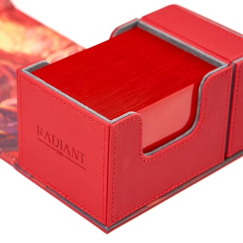 Card Deck Box For MTG Commander, Fits 100 Double-Sleeved Cards, Premium Leather, TCG Deck Box For Magic EDH, Magnetic Case with 3 Dividers & Dice Storage Box (Burning Mountain) - color: Burning Mountain, style: Deluxe