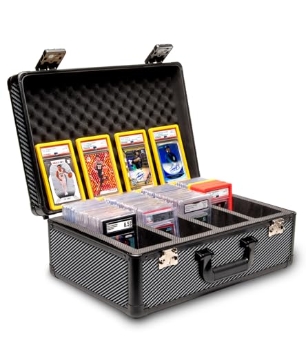 SLAB ARMOR FUSION 4 Row Graded Card Storage Box PSA Card Slab Case For Graded cards Hold 160+ Slab Graded Card Case PSA Slab Box Graded Card Storage Sports Baseball Card Collector Gifts (CARBON FIBER) - color: CARBON FIBER