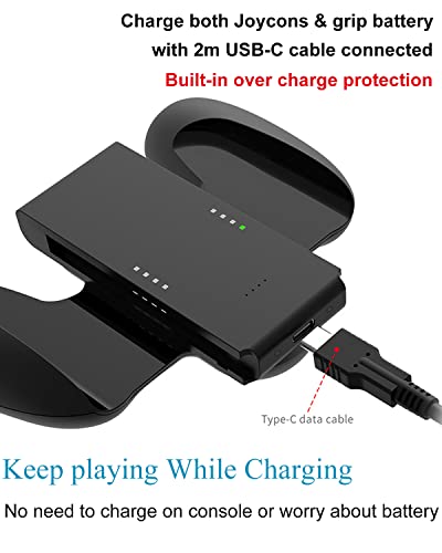 KINVOCA Charging Grip with 2000mAh Battery, 2-in-1 Comfort Grip for Nintendo Switch Controller, Controller Charger with 32in USB-C Cable, Power & Charge Indicators, Overcharge Protection - size: Grip for Original Controller ONLY(2000mAh Battery)