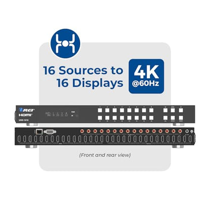 OREI 16x16 HDMI Matrix Switch - 4K Audio Extract, EDID, RS-232, WebGUI, IR | HDMI Switch 16 Input, HDMI Matrix 4K 16x16 – 18Gbps, HDR10+, Dolby Vision, Dolby Atmos, DTS:X, 1U Rack Mount - size: 16x16 Matrix