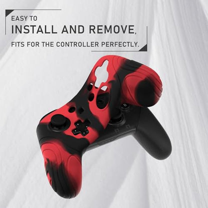 PlayVital Samurai Edition Ergonomic Silicone Skin Protective Case for Nintendo Switch Pro Controller, Soft Anti-slip Controller Grip Protector for Nintendo Switch Pro with Thumb Grip Caps- Black & Red - color: Black & Red