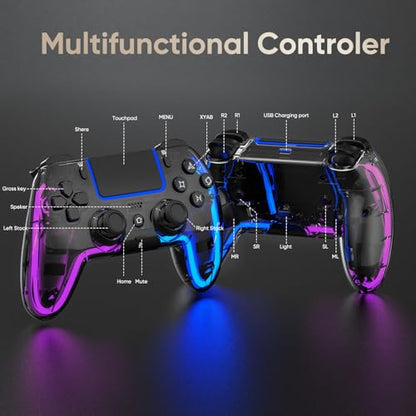 BETMI Wireless Controller for PS5, Pro/Slim/MAC/PC (Transparent Black) | Hall Effect Joysticks, Dual Vibration, Marco/Turbo/3.5mm Jack/6-Axis Gyro, Speaker, LED Gamepad for Steam Deck, L Pink R Cyan - color: Transparent Black, L Pink R Cyan