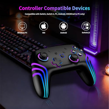 VidPPluing 2 Pack Switch Controllers, RGB Switch 2 Controller for Nintendo Switch/Switch 2/Lite/OLED, Wireless Pro Controller with Motion Sensor/Dual Vibration/Turbo/Wakeup - color: Black & White